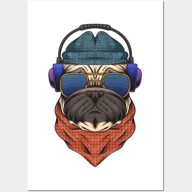 DJ Pug: Dowg with Headphones and shades (Dog) Wall Art by Wear Your Story